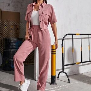 Pink Women's corduroy blouse and pants